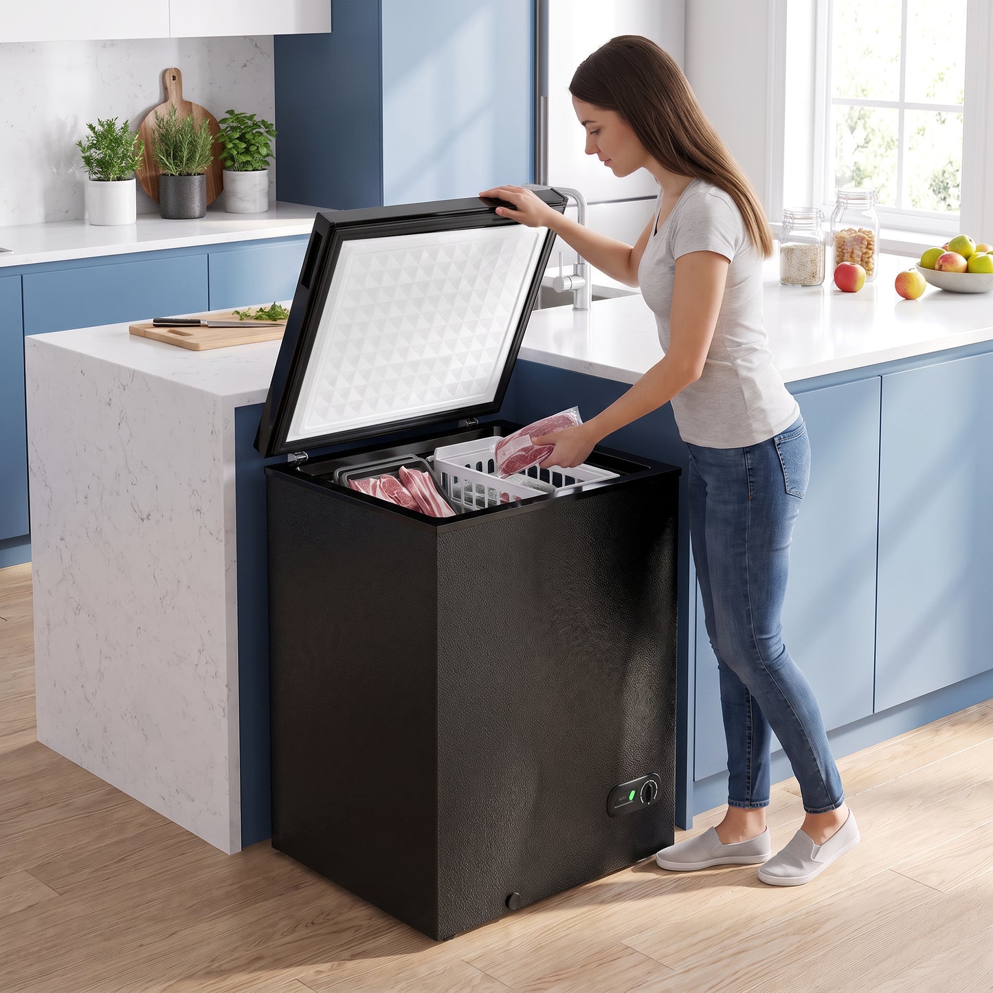 HOMCOM 91L Freestanding Chest Freezer with Removable Storage Basket, Chest Freezer with Mechanical Temperature Control, Black