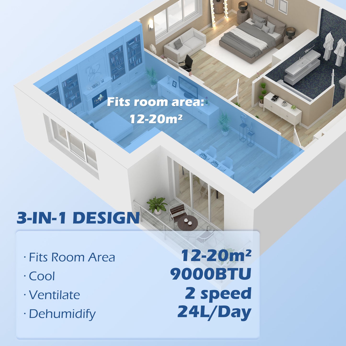 HOMCOM 7,000 BTU Mobile Air Conditioner for Room up to 15m with Dehumidifier 24H Timer Wheels Window Mount Kit