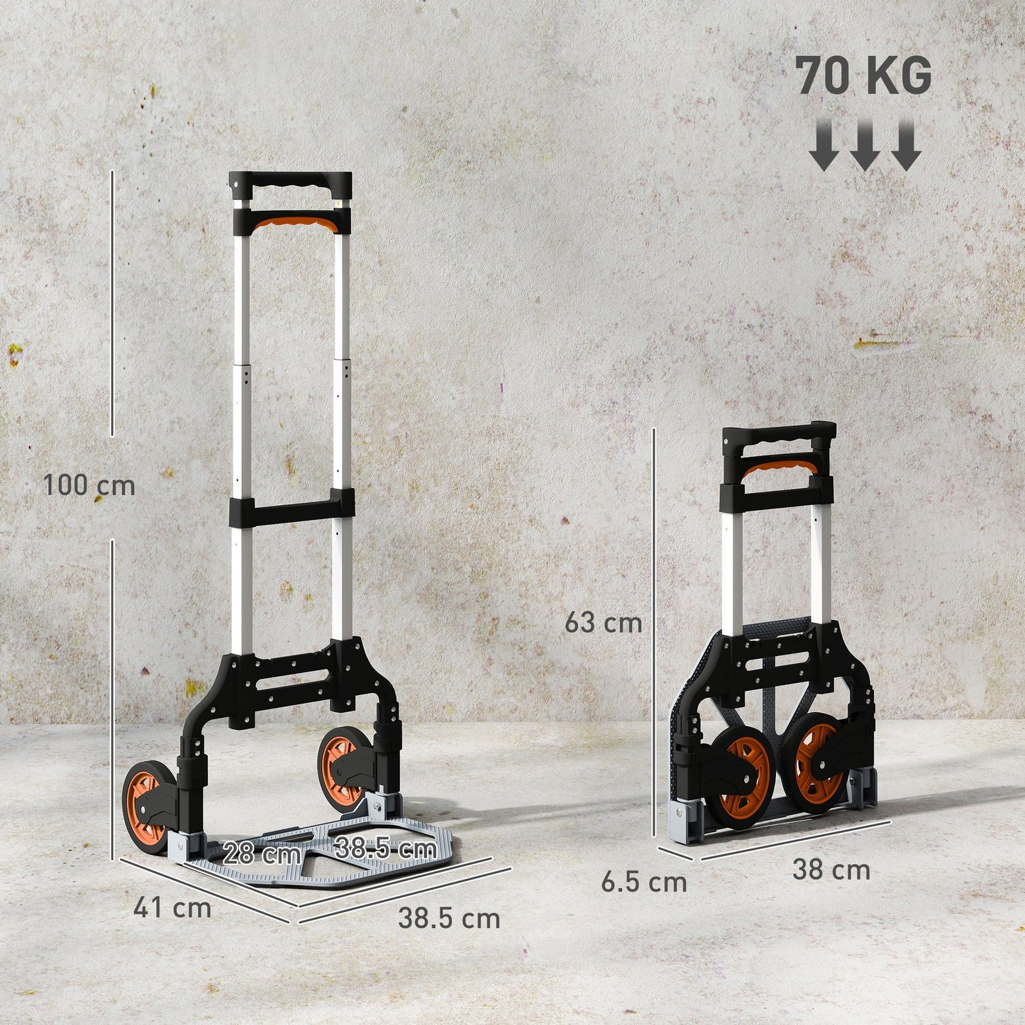 HOMCOM Sack Truck, 70kg Lightweight Foldable Hand Truck with Wheels and Telescoping Handle for Warehouse, Office, Luggage, Silver Tone