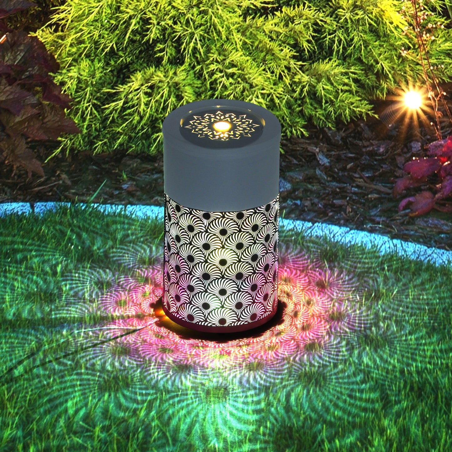 Outsunny Garden Waterfall Fountain with LED Lights and Pump, Adjustable Flow, Cut-out Design for Indoor/Outdoor Decor, Light Grey, 30 cm Tall