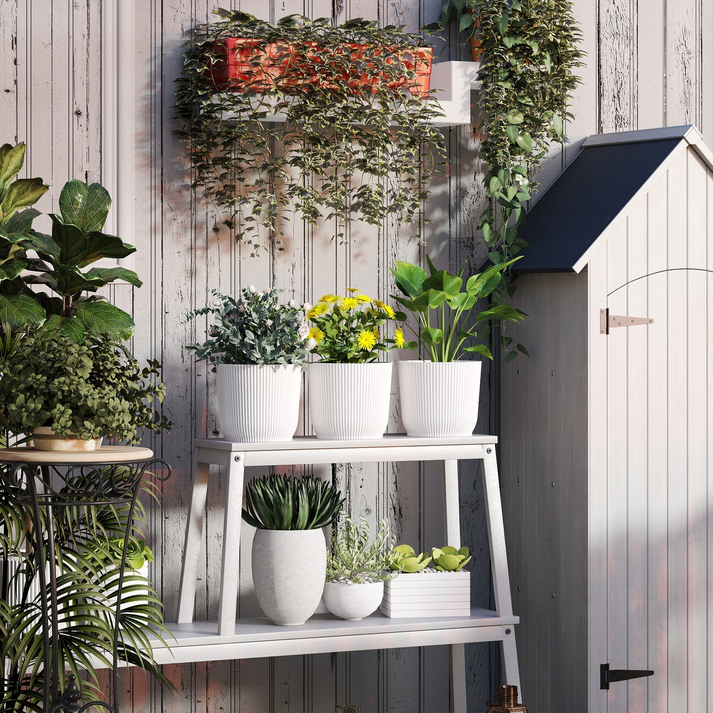 Outsunny Set of Three Ø22cm Planters - White