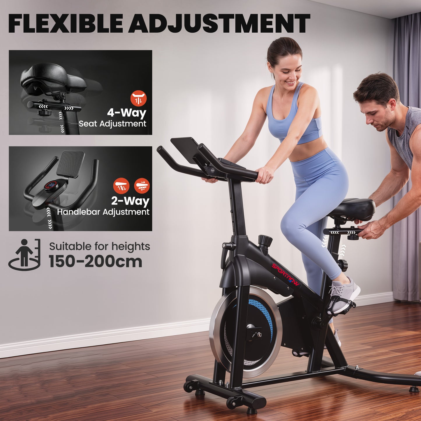 SPORTNOW Exercise Bike, Indoor Stationary Bike with Smart APP, 0-100% Magnetic Resistance, Adjustable Seat & Handlebars, Wheels