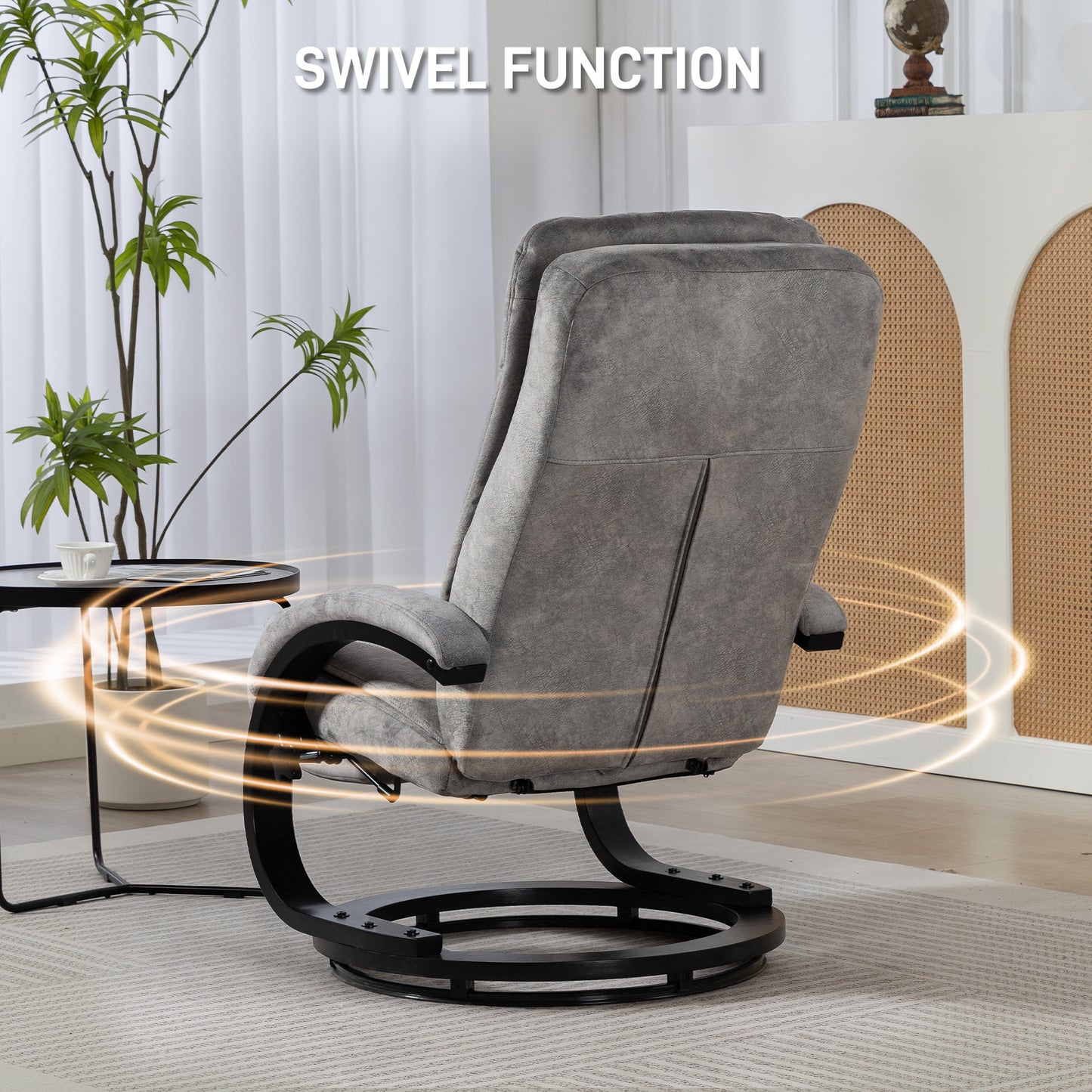 HOMCOM Swivel Recliner Chair with Footrest, Manual Recliner Armchair with Wooden Base, Bedroom, Grey
