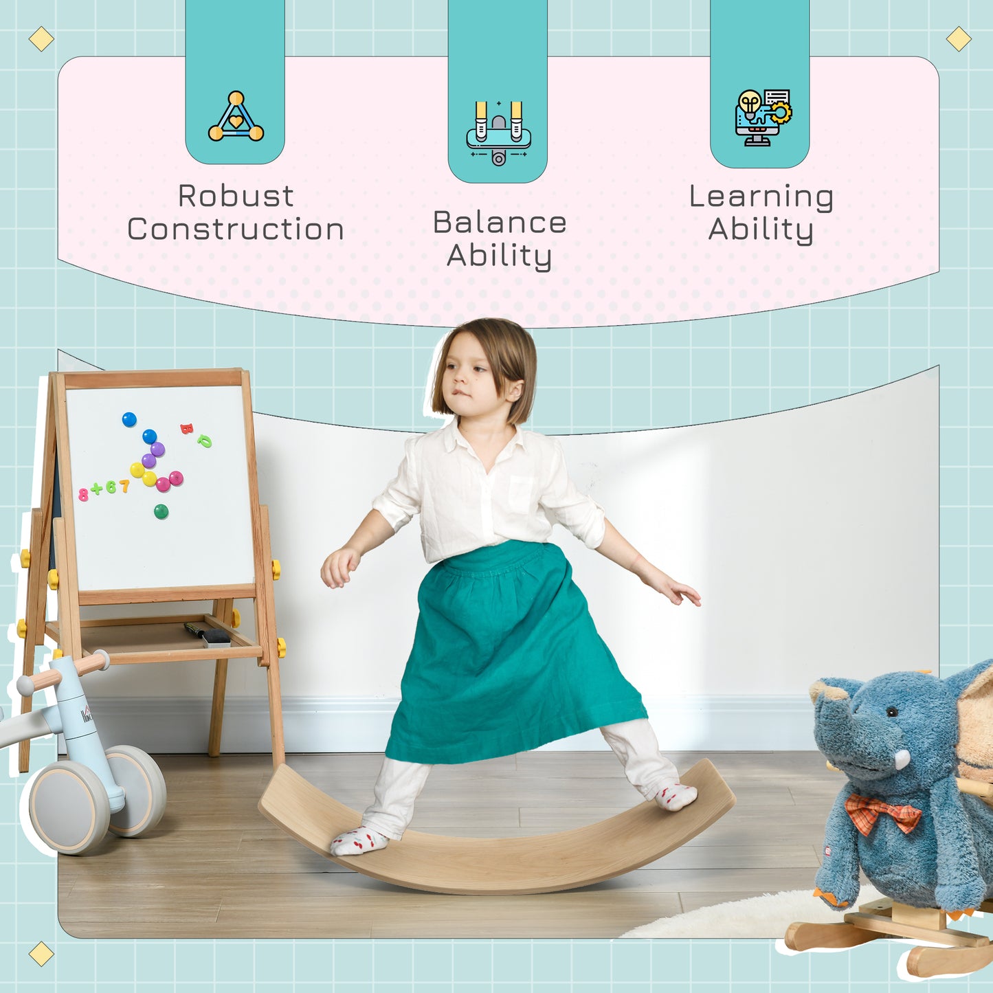 AIYAPLAY Wooden Balance Board for Children 3-8 Years Old, Natural