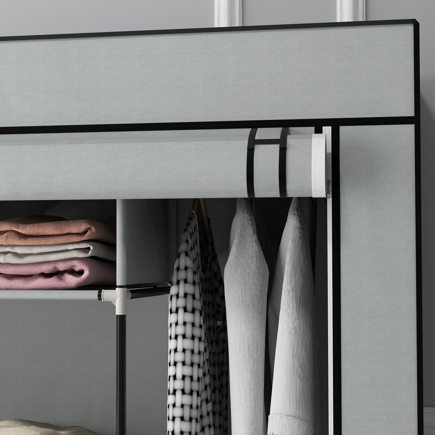 HOMCOM Fabric Wardrobe, Portable with 10 Compartments, 2 Hanging Rails & 4 Fabric Drawers, 166x42.5x169.5cm, Dark Grey