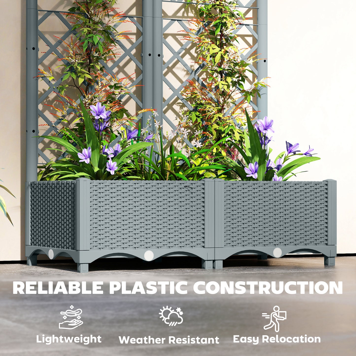 Outsunny Raised Garden Bed with Trellis Grey