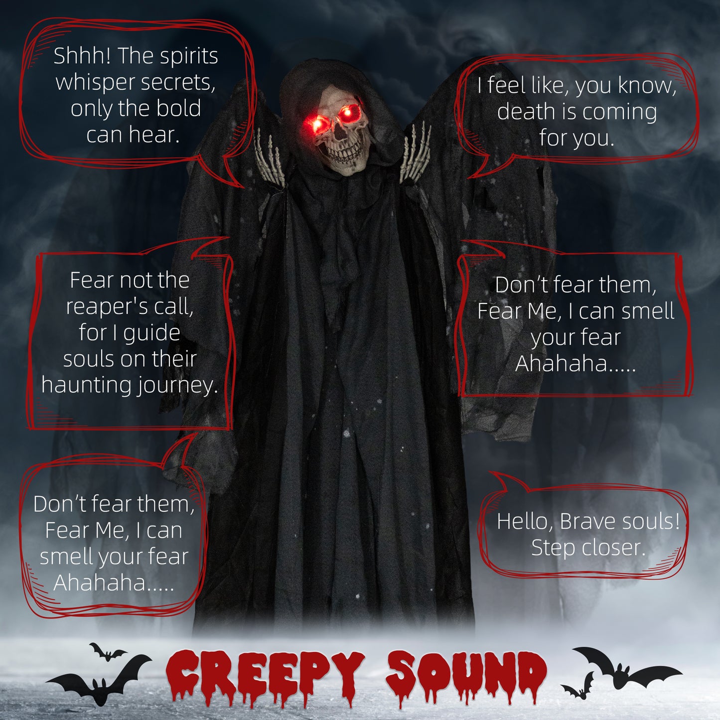 HOMCOM 195cm Winged Grim Reaper Halloween Animatronic with Sound, Lights, and Effects