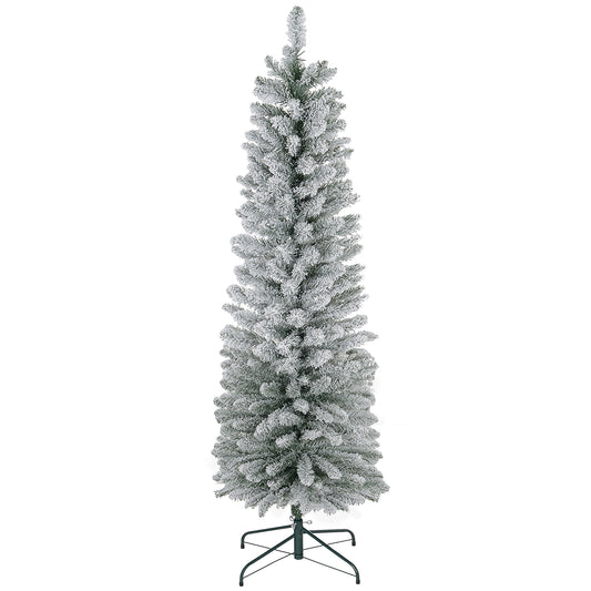 HOMCOM 6ft Artificial Snowy Pencil Christmas Tree - Green