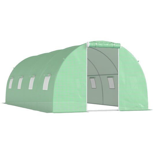 Outsunny 6 x 3 m Walk-in Polytunnel Greenhouse, Zipped Roll-Up Door, 8 Mesh Windows, UV-Resistant PE Cover, Green