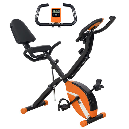 SPORTNOW 5-In-1 Folding Exercise Bike with Arm Bands, Quiet 8-Level Magnetic Resistance, LCD, Tablet Holder, Pulse Sensor for Home, Orange