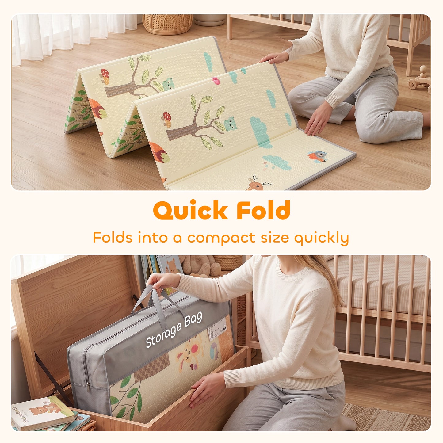 AIYAPLAY Foldable Reversible Baby Play Mat 180 x 150 cm, Waterproof, Non-Slip for Crawling and Learning, Animals & Forest Theme