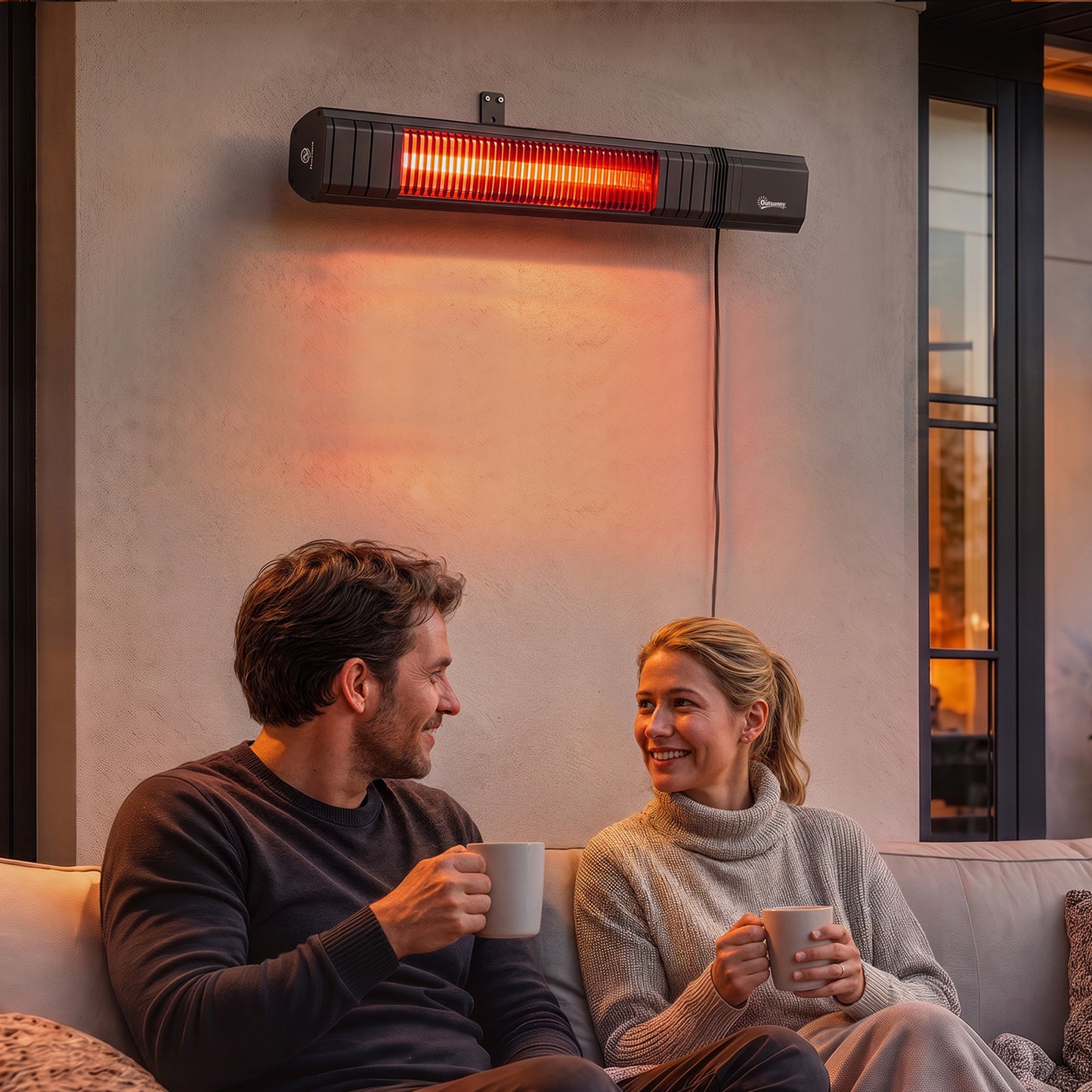 Outsunny 2000 W Electric Infrared Patio Heater, IP65 Outdoor Garden Heater with APP/Touch/Remote Control, 9 Heat Settings, Black