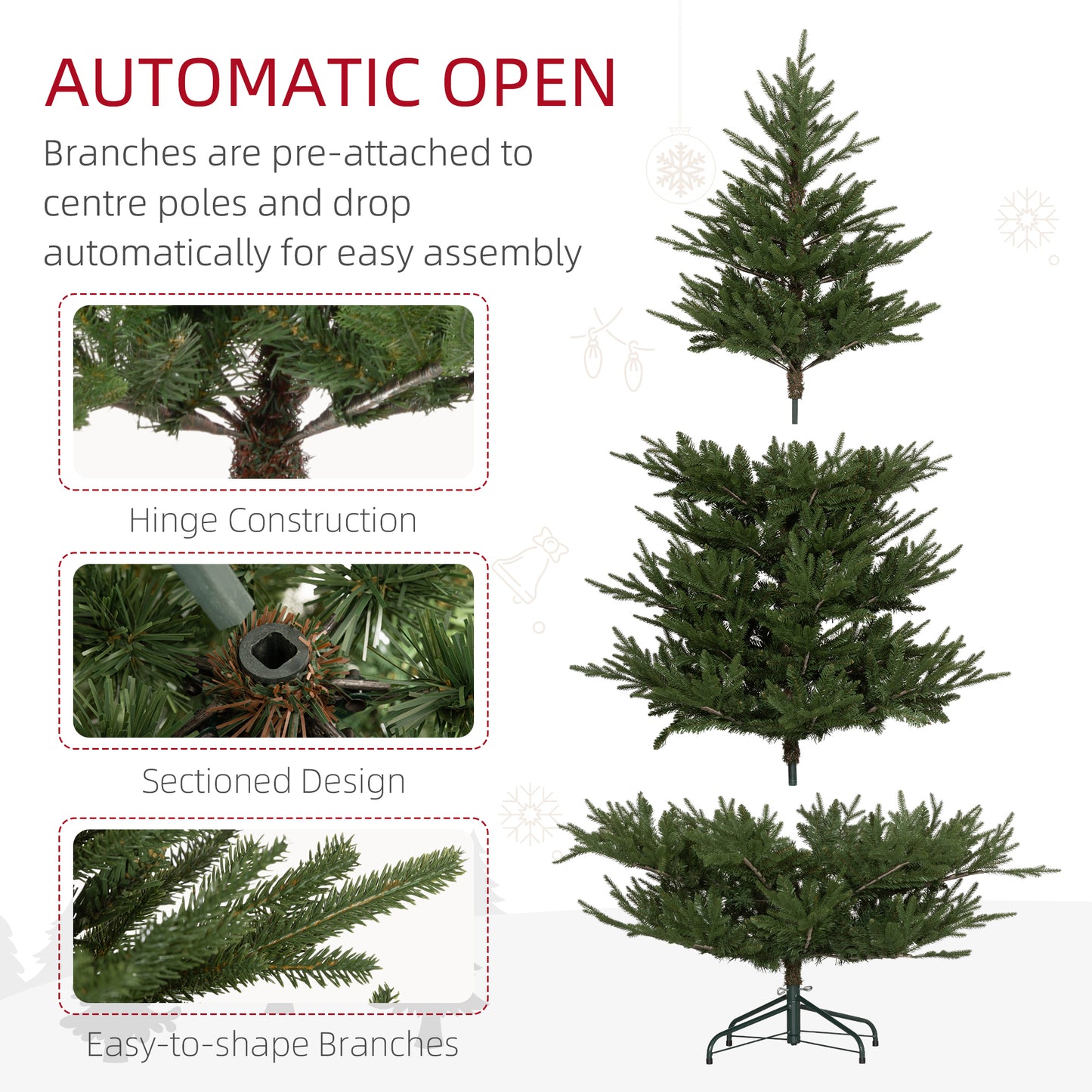 HOMCOM 6ft Artificial Christmas Tree with 2380 Tips, Metal Base, Realistic Hinged Xmas Tree, Easy to Assemble, Green