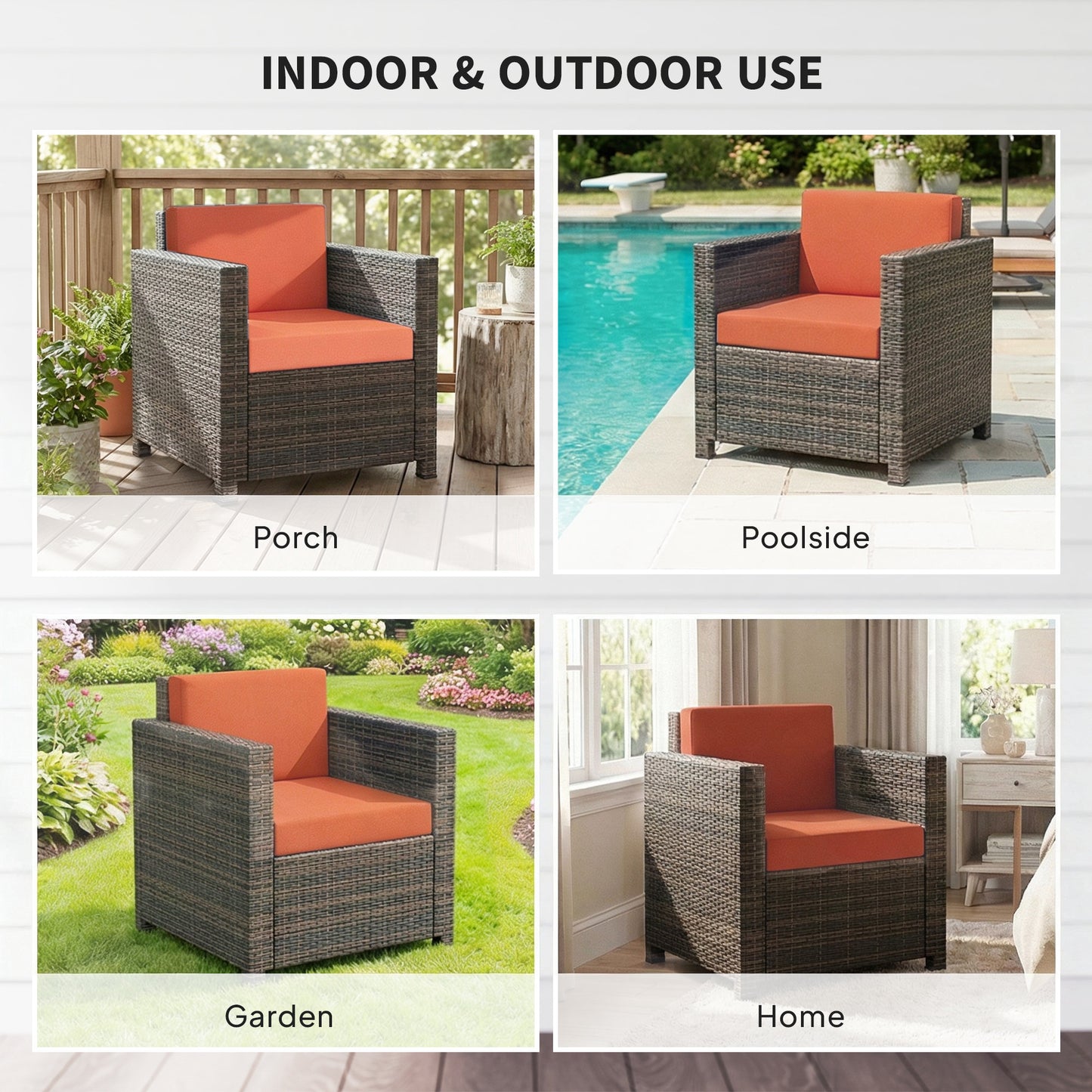 Outsunny PE Rattan Garden Armchair with Cushion - Mixed Brown/Orange