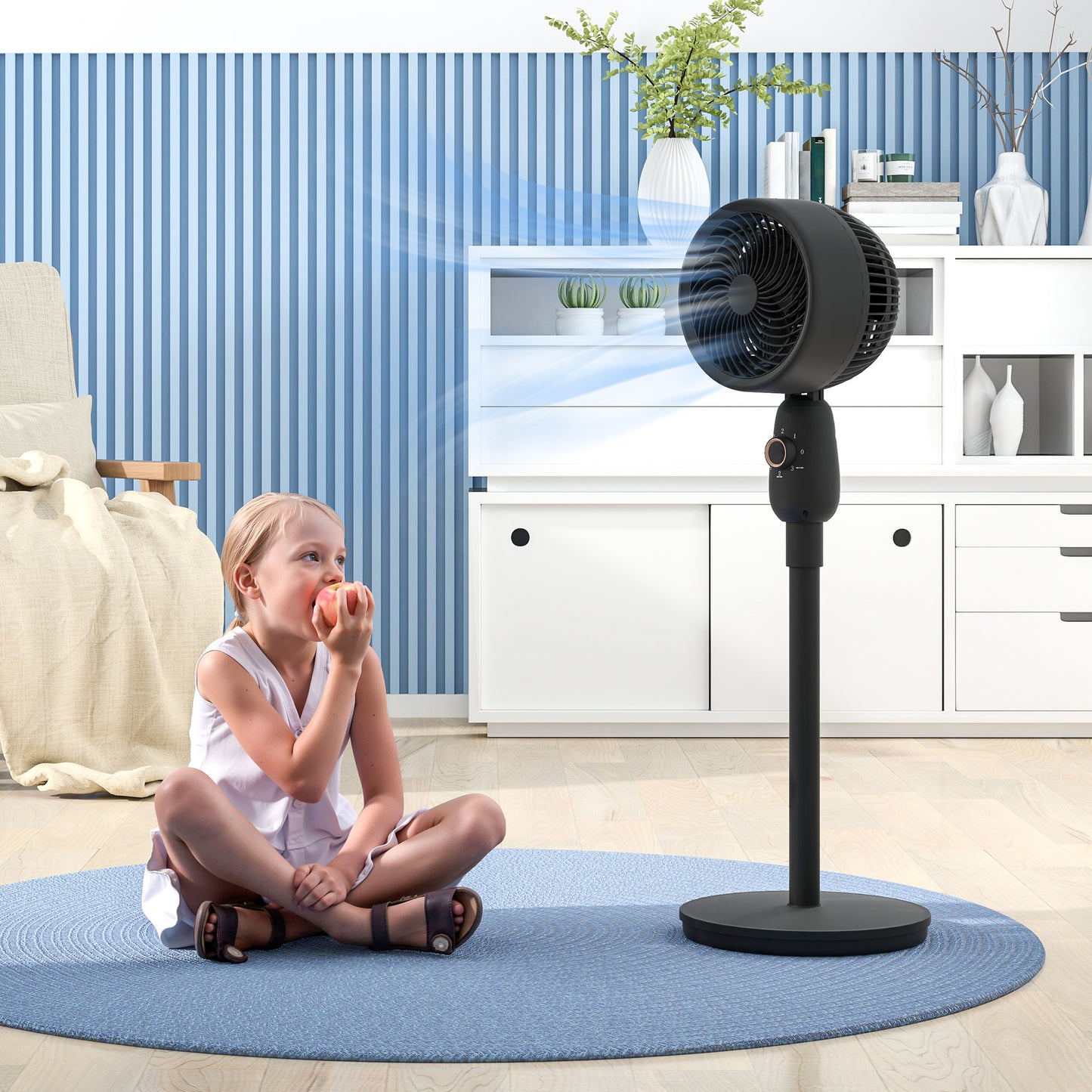 HOMCOM Pedestal Fan, 12" Floor Fan, 3 Speeds, Oscillating for Bedroom, Home & Office, Black