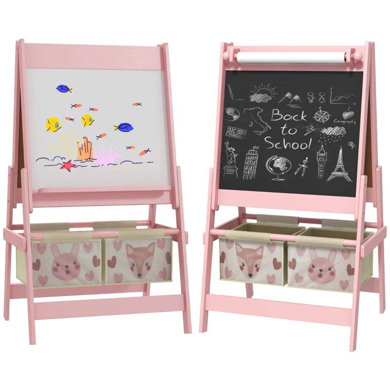 AIYAPLAY Three-In-One Kids Easel with Paper Roll, Art Easel, with Storage - Pink