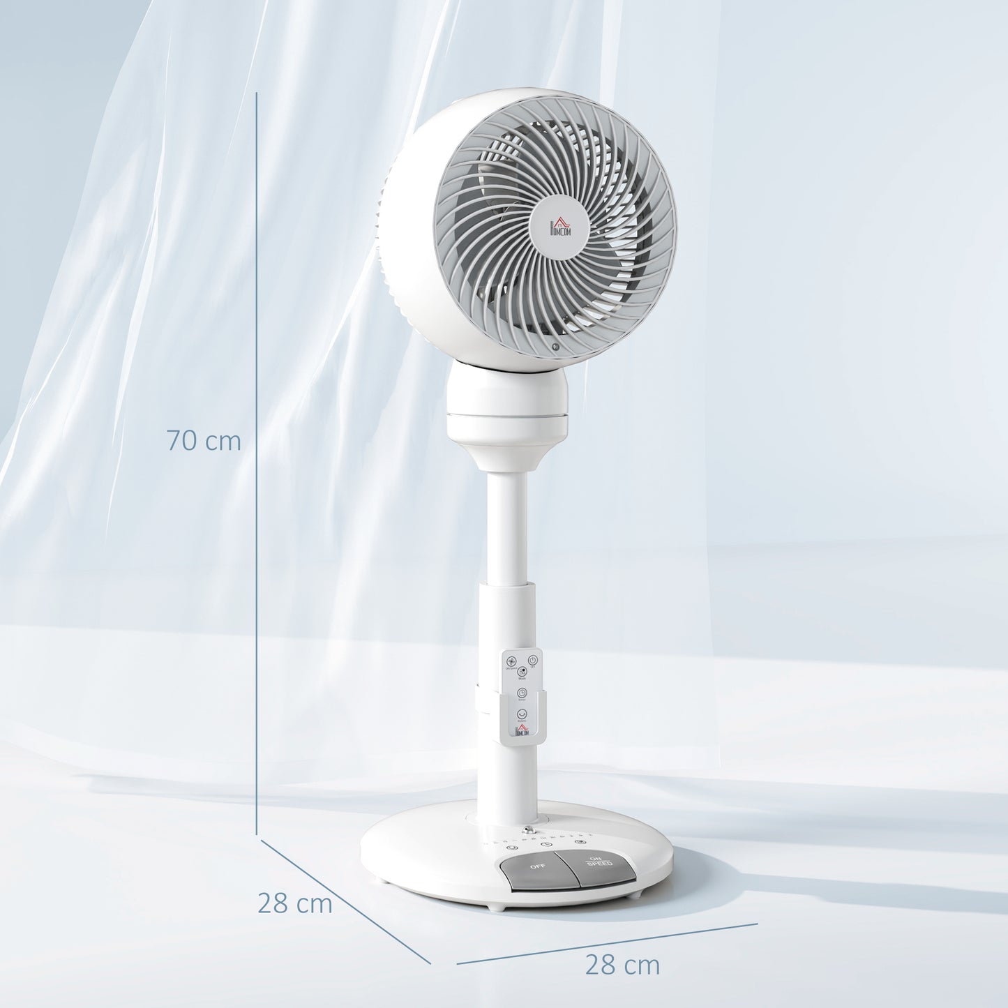 HOMCOM 9'' Air Circulator Fan, 3 Speeds, 70° Oscillation, Height Adjustable, with Remote, White
