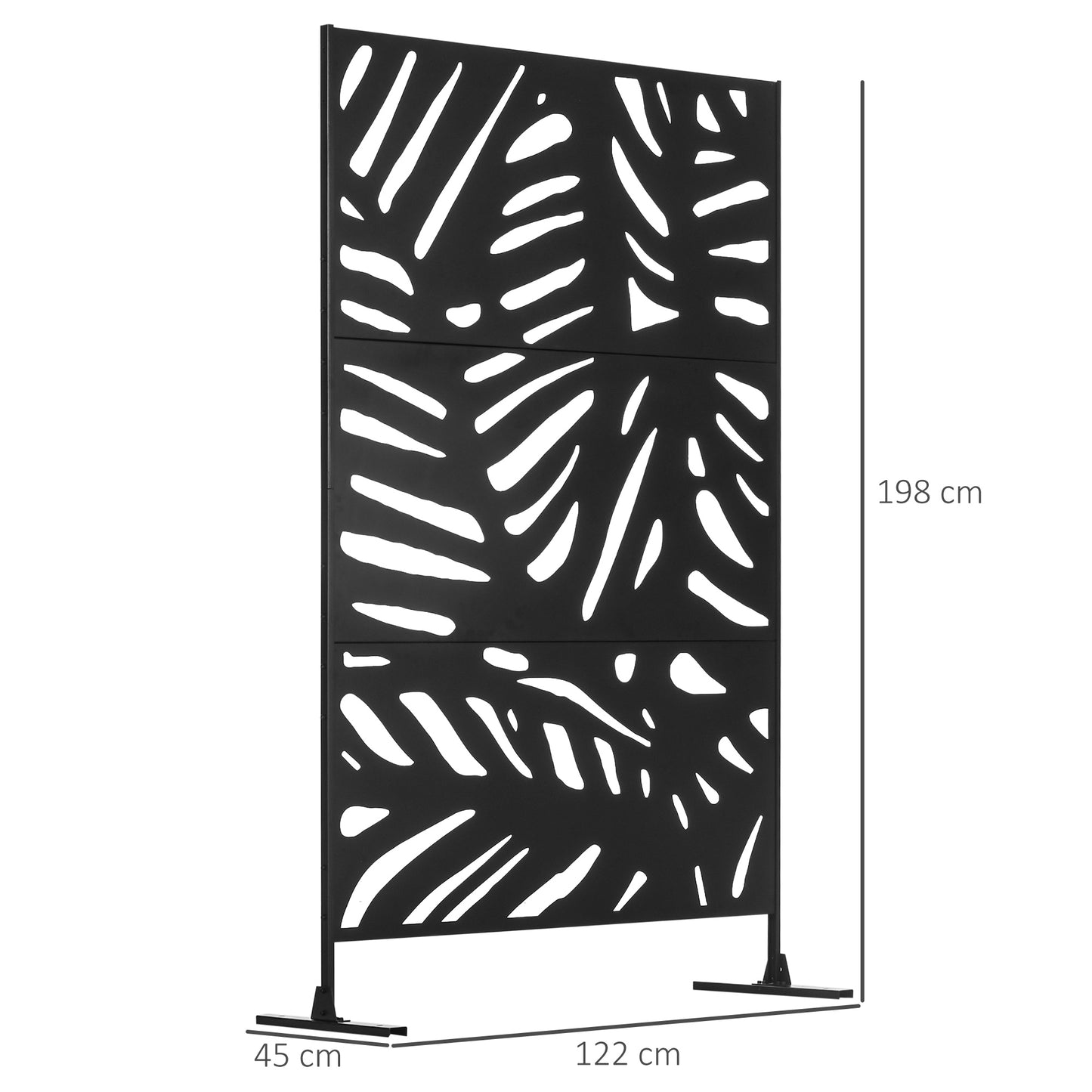 Outsunny Freestanding Outdoor Privacy Screen, Decorative Metal Garden Divider with Stand for Deck, Pool, 48" x 78" Black