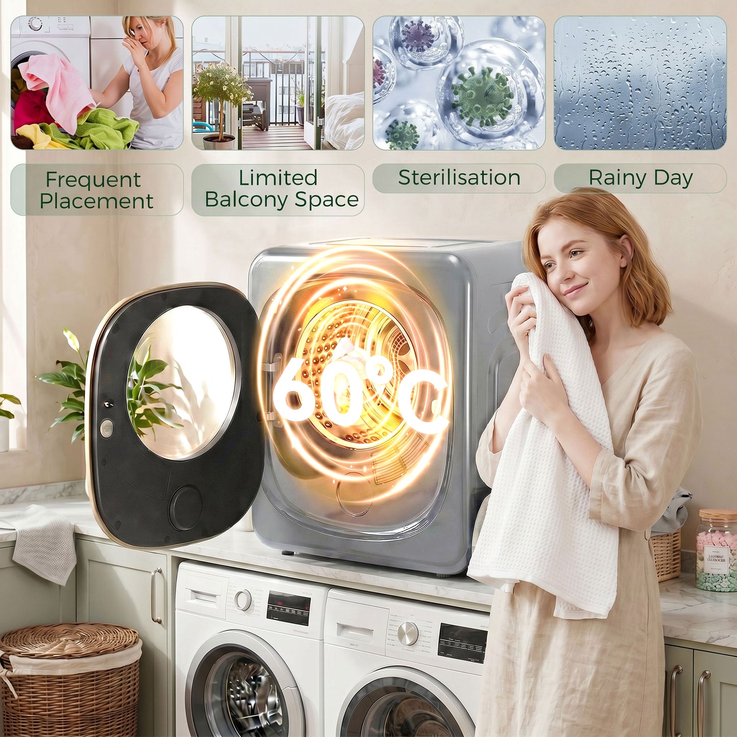 HOMCOM 4kg Vented Tumble Dryer with 5 Drying Mode, 800W Compact Freestanding Front Tumble Dryer, Silver