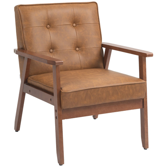 HOMCOM Retro-Style Accent Chair, with Faux Leather Seat - Brown