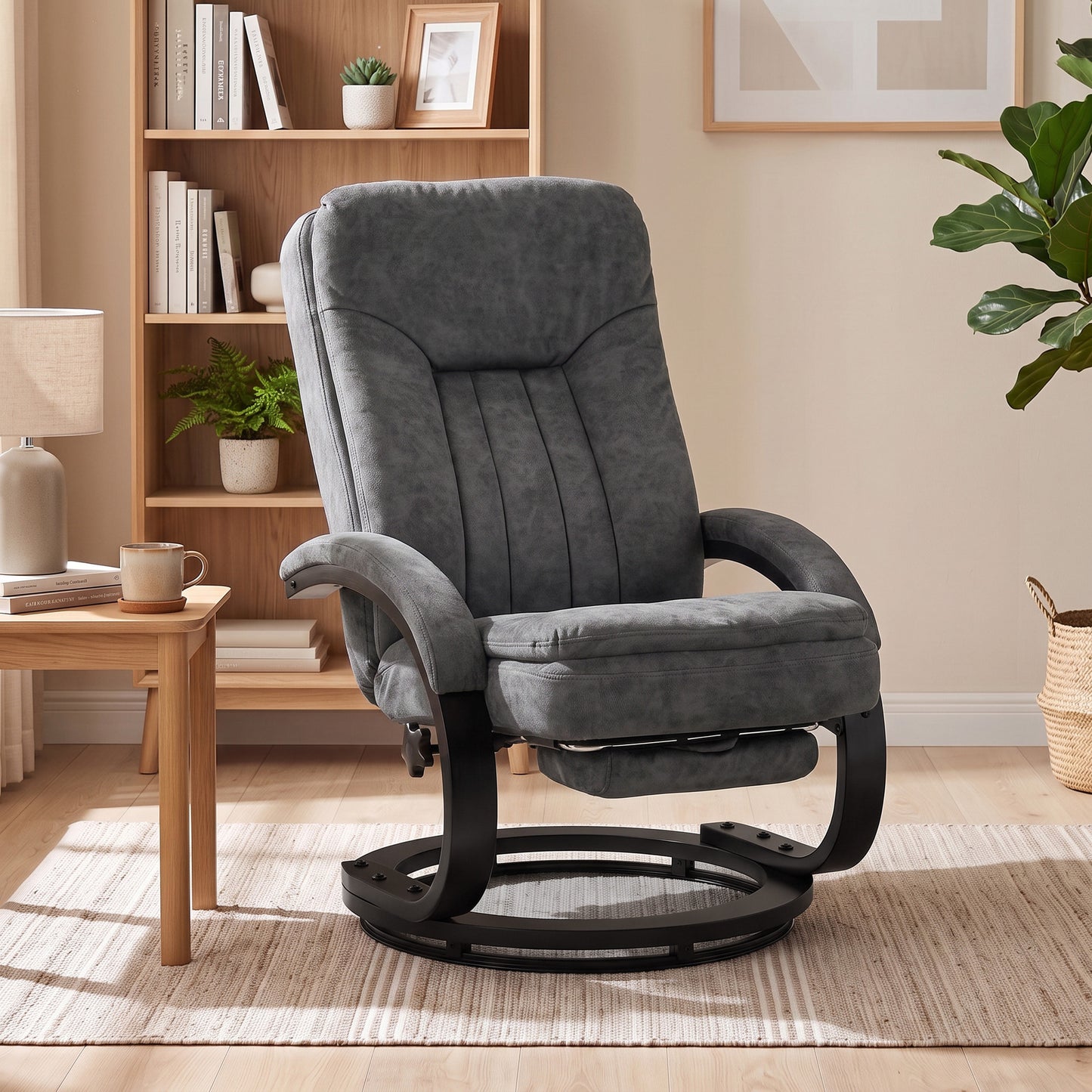 HOMCOM Swivel Recliner Chair, Velvet Recliner Armchair with Retractable Footrest, Dual-Layer Cushion, High Back, Dark Grey