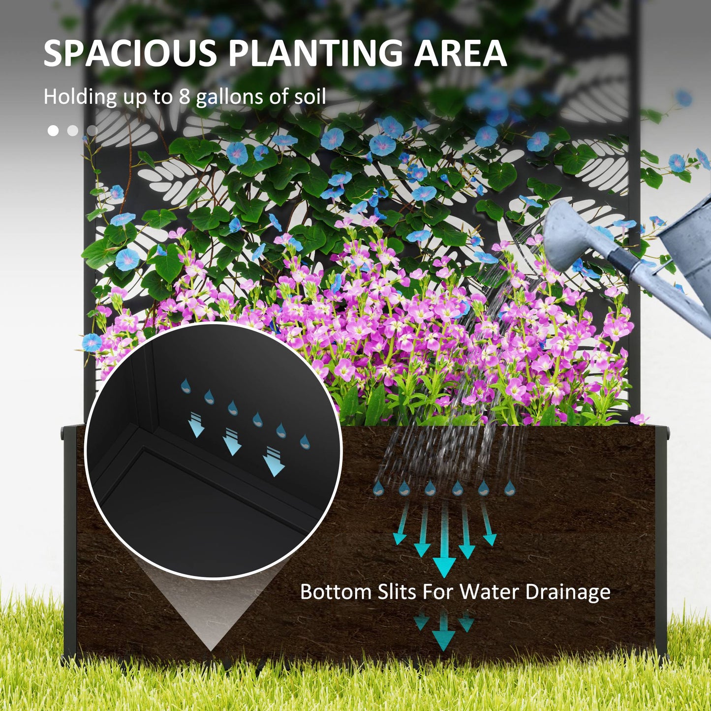 Outsunny Outdoor Metal Planter, with Leaf Back Trellis - Black