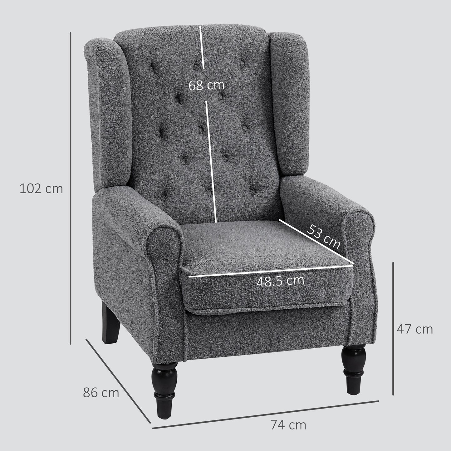 HOMCOM Teddy Fleece Retro Wingback Chair - Grey