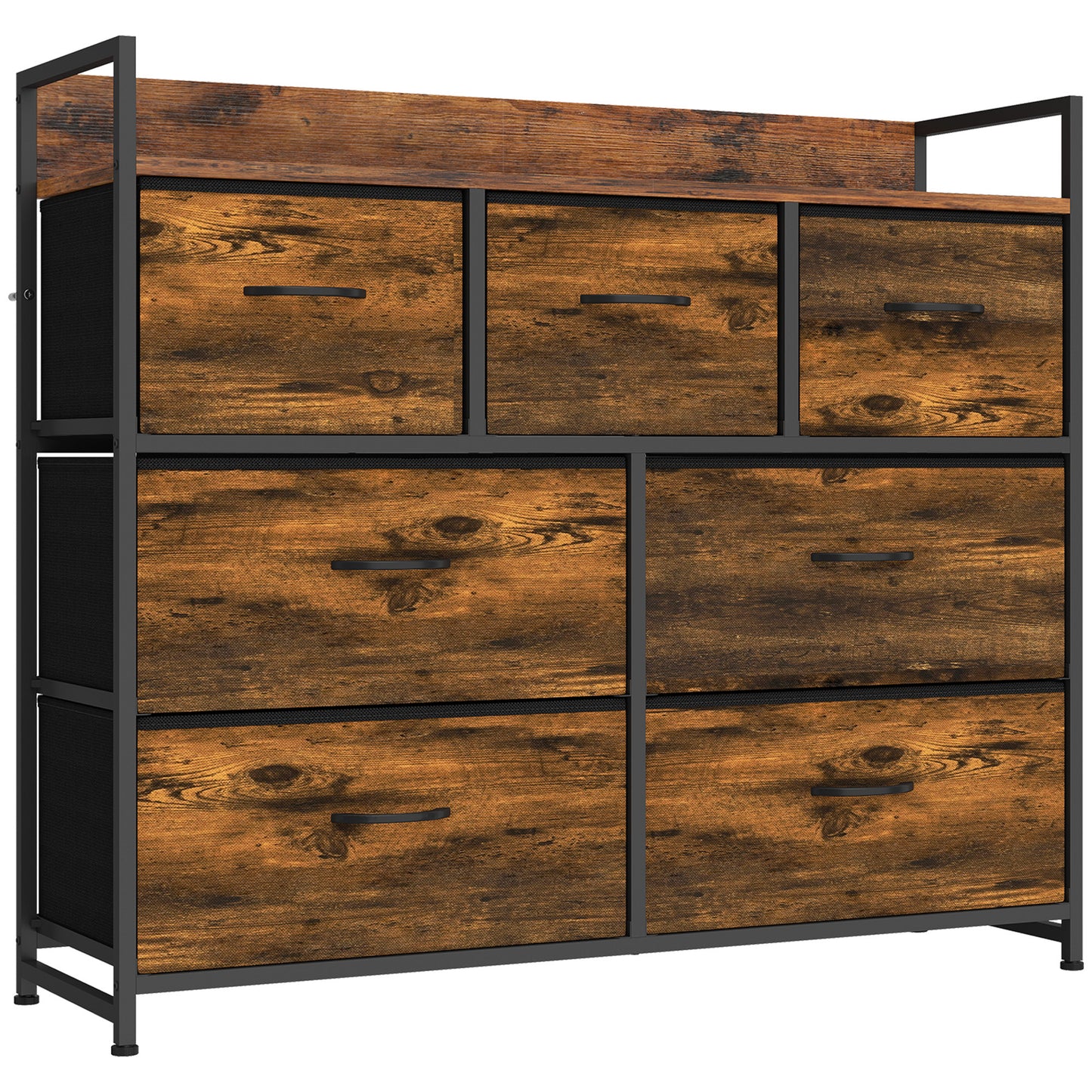HOMCOM Chest of Drawers with 7 Drawers, Industrial Fabric Storage Unit with Top Shelf and Steel Frame for Bedroom, Rustic Brown