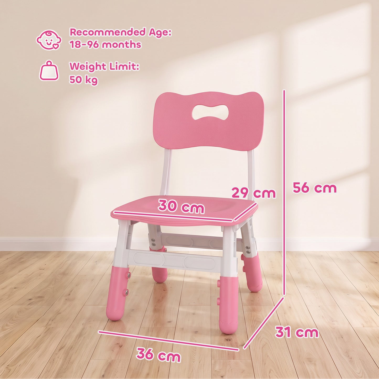 AIYAPLAY 2 PCS Kids Desk Chairs, 3 Level Height Adjustable Children's Chairs with Backrest for 1.5-8 Years, Max Load 50KG, Pink
