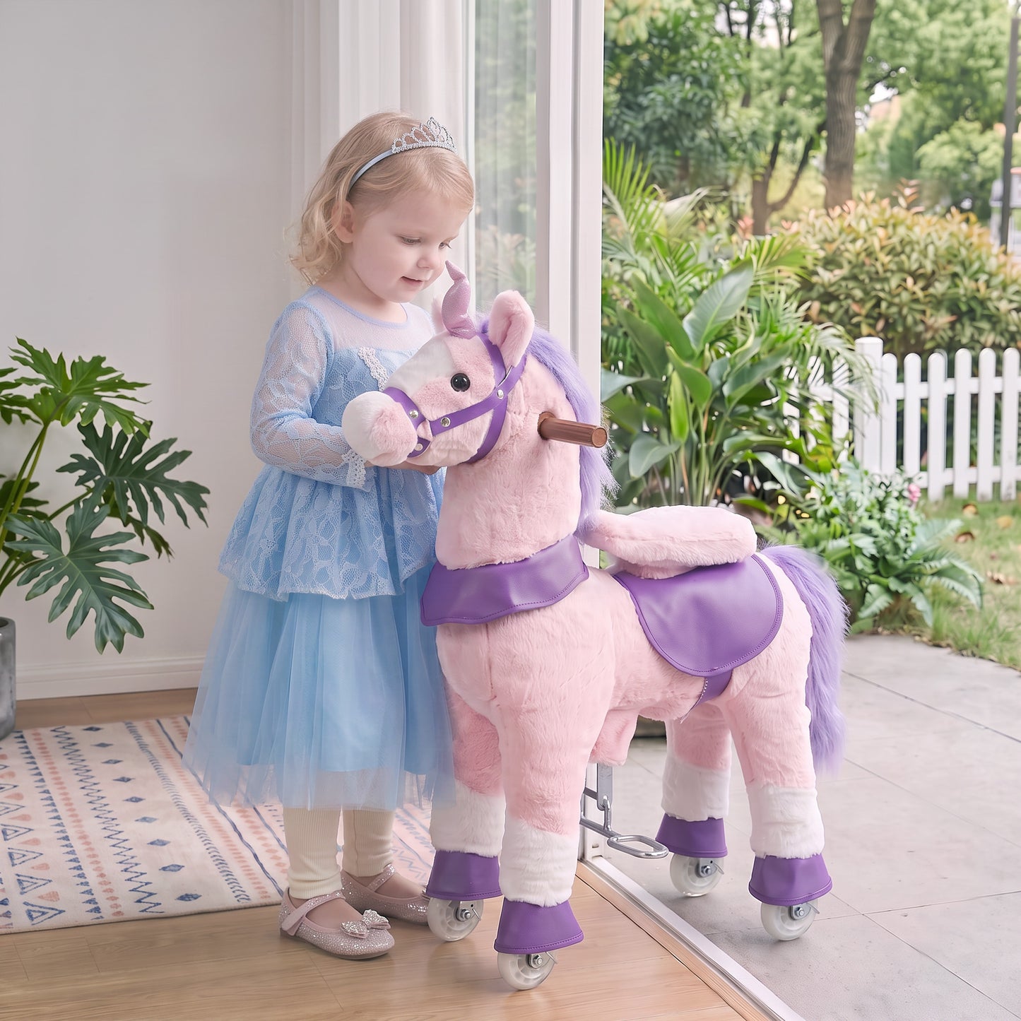 AIYAPLAY Ride on Horse Pedal Ride On Walking Horse Toy Rotatable Head Neighing Sound, Pink