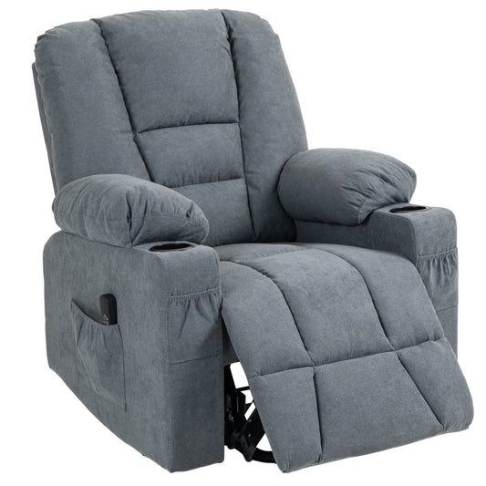 HOMCOM Oversized Riser and Recliner Chairs for the Elderly, Fabric Upholstered Lift Chair for Living Room with Remote Control, Side Pockets, Cup Holder, Grey