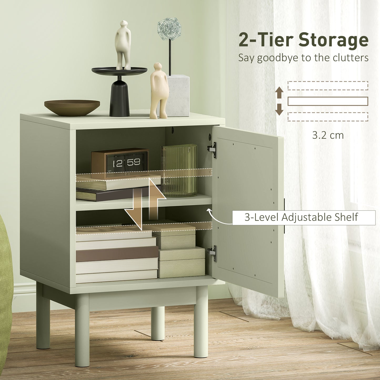 HOMCOM 2-Piece Rattan Bedside Table for Bedroom - Light Green