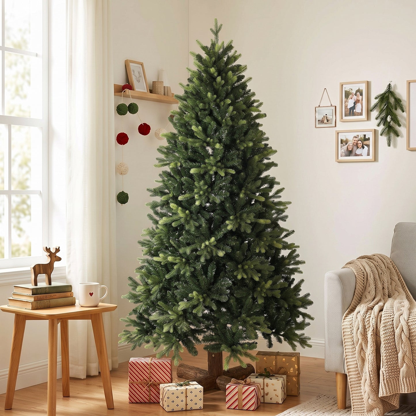 HOMCOM Artificial Christmas Tree, Hinged Xmas Tree with 2419 PE & PVC Branch Tips, 6ft, Green