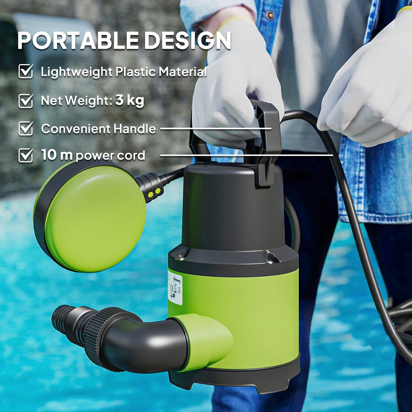 Outsunny 400W Submersible Water Pump, 9000L/H Electric Sump Pump with Float Switch for Garden Pond, Hot Tub, Ditches, Portable and Lightweight