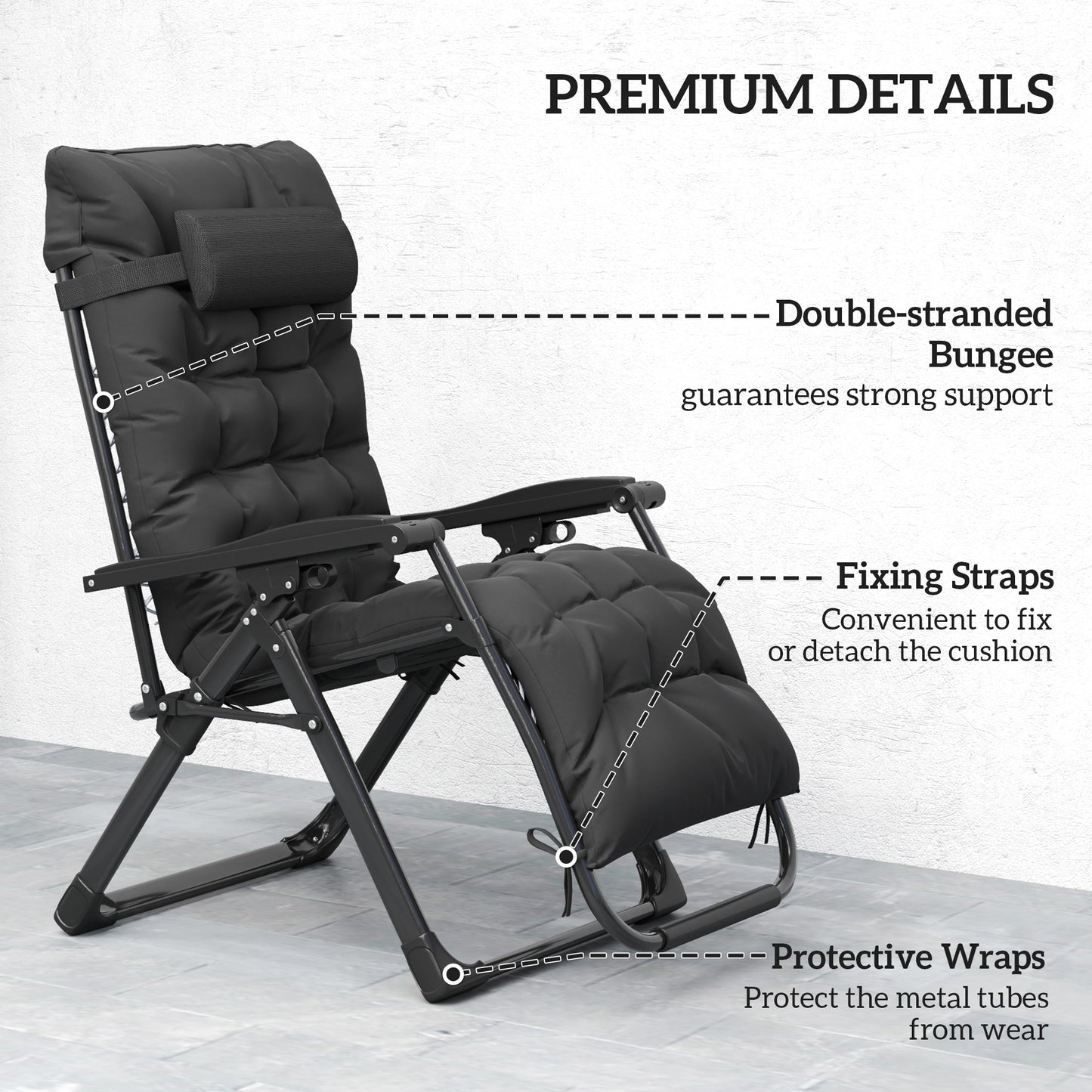 Outsunny 2 Piece Reclining Zero Gravity Sun Loungers with Cushions, Black