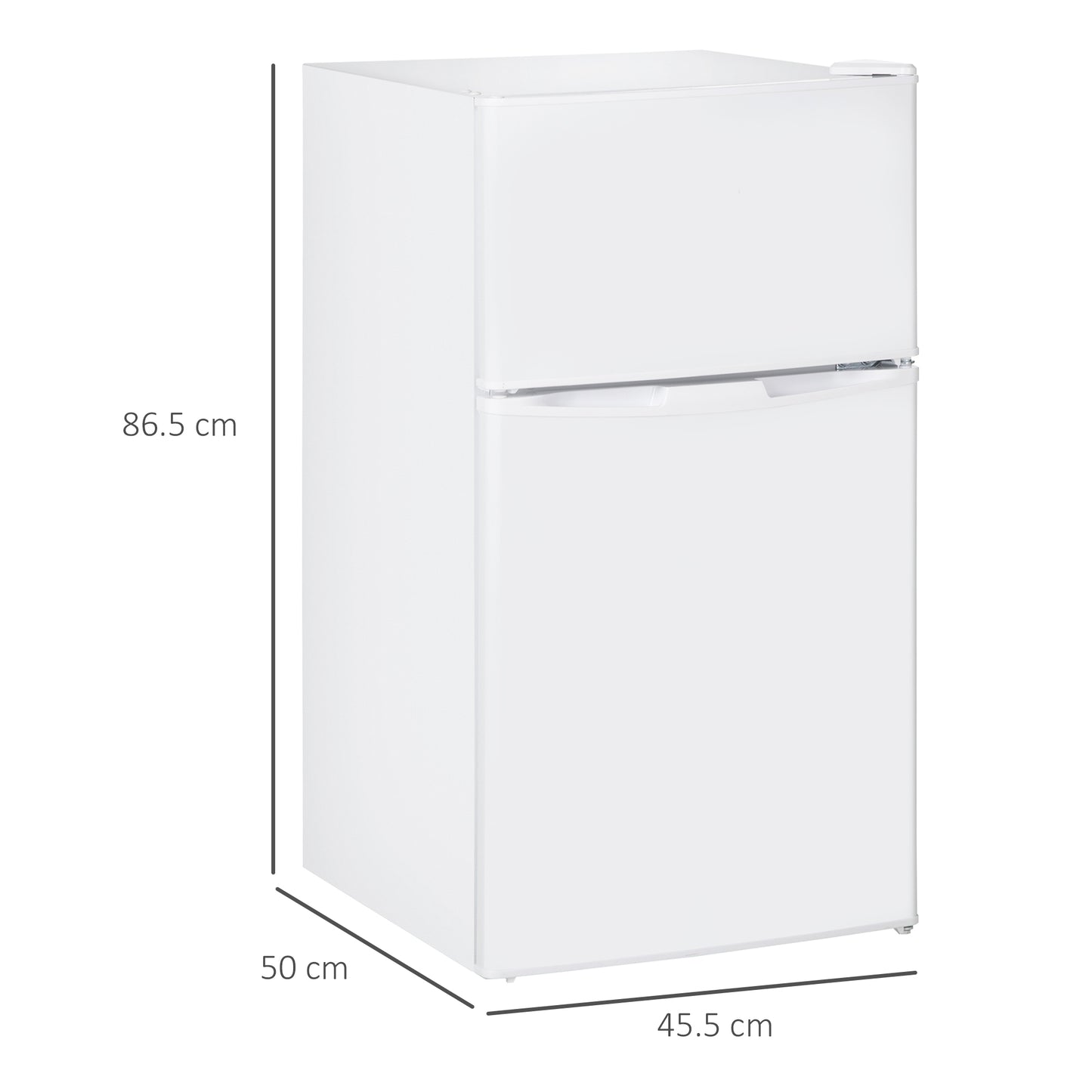 HOMCOM 88L Under Counter Fridge Freezer, 2 Door Small Refrigerator with 5-Setting Thermostat, 3 Star Freezer Rating, White
