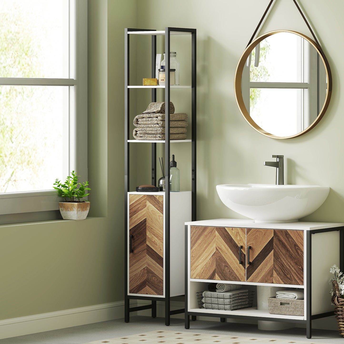HOMCOM Tall Bathroom Cabinet with Adjustable Shelf, 30 x 30 x 170 cm, White