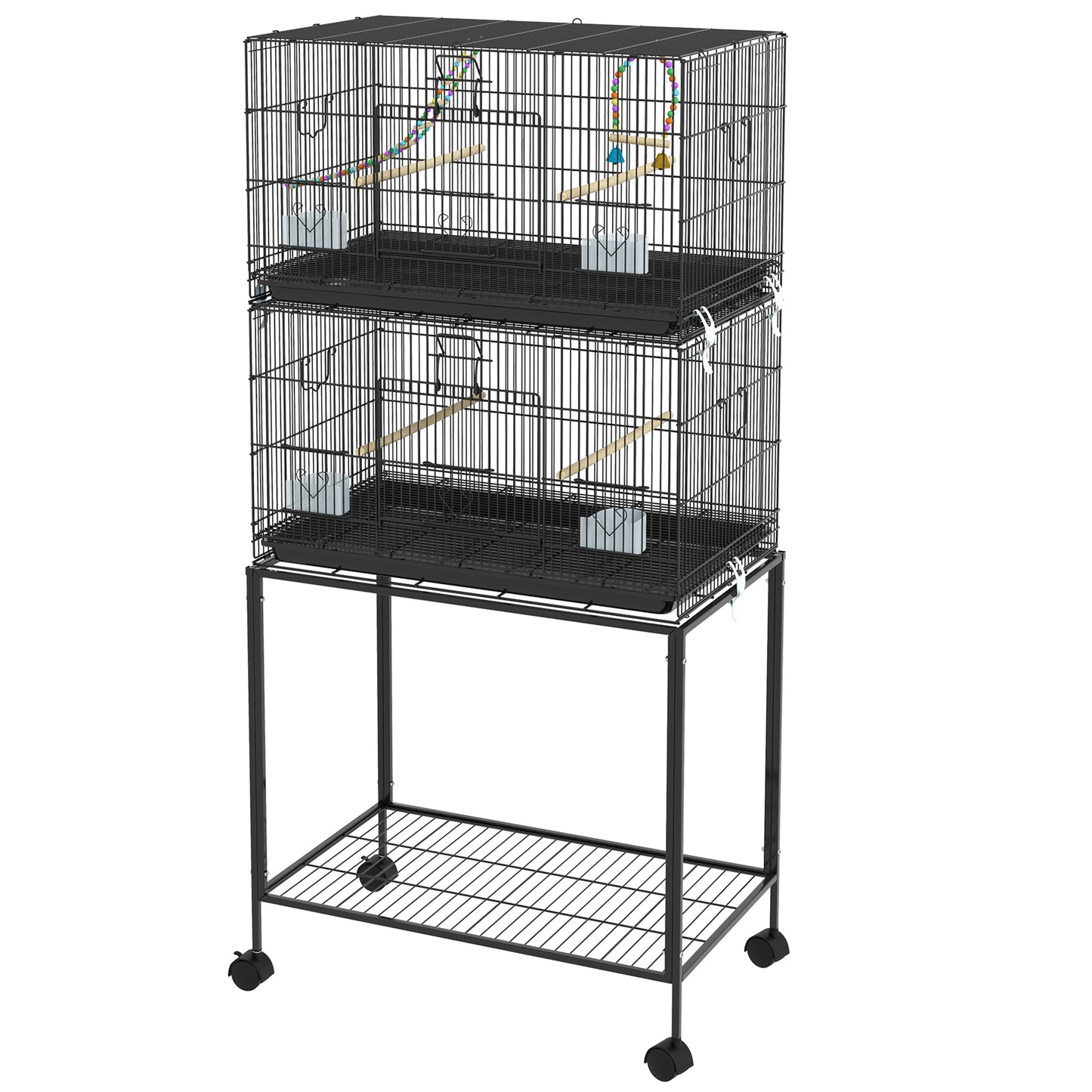 PawHut Two-Tier Bird Cage on Wheels with Stand for Small Birds