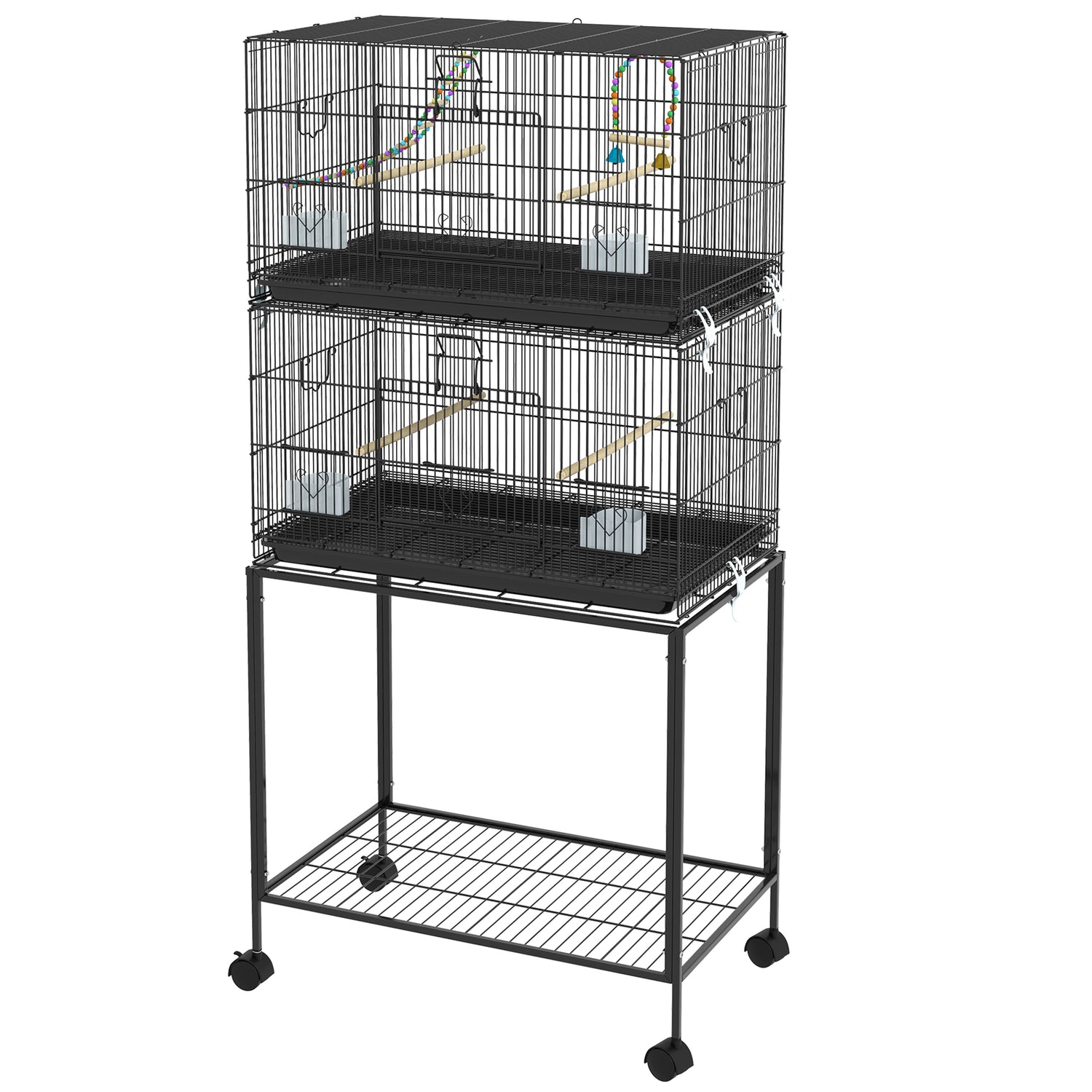 PawHut Two-Tier Bird Cage on Wheels with Stand for Small Birds – mhstar ...