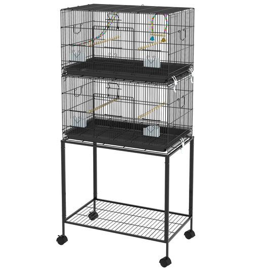 PawHut Two-Tier Bird Cage on Wheels with Stand for Small Birds