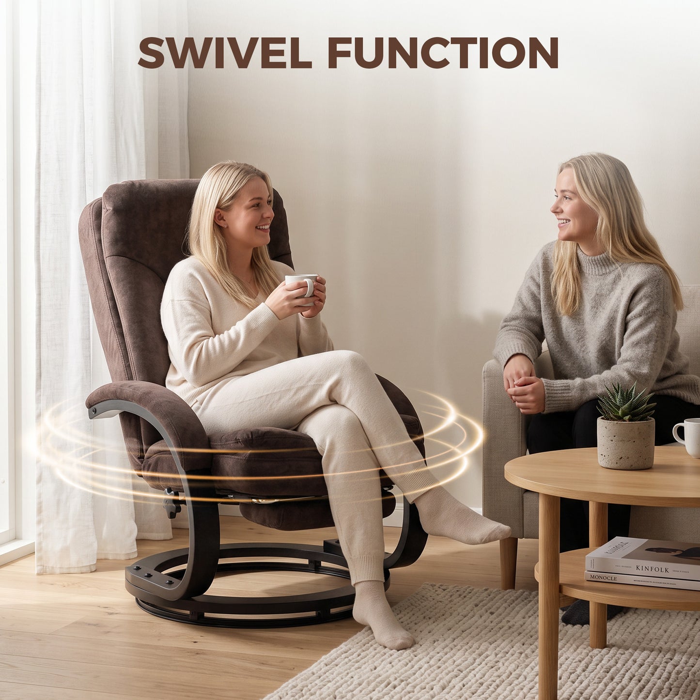 HOMCOM Swivel Recliner Chair, Velvet Recliner Armchair with Retractable Footrest, Dual-Layer Cushion, High Back, Dark Brown