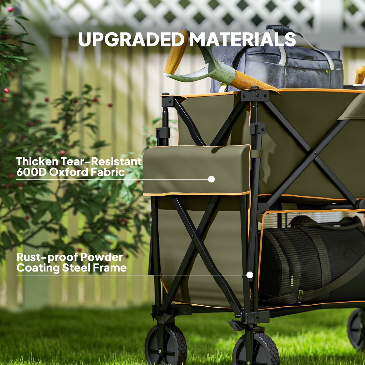 Outsunny Double Decker Folding Trolley on Wheels, 200KG & 350L Capacity Collapsible Wagon for Camping, Sports, Shopping, Garden & Beach, Grey