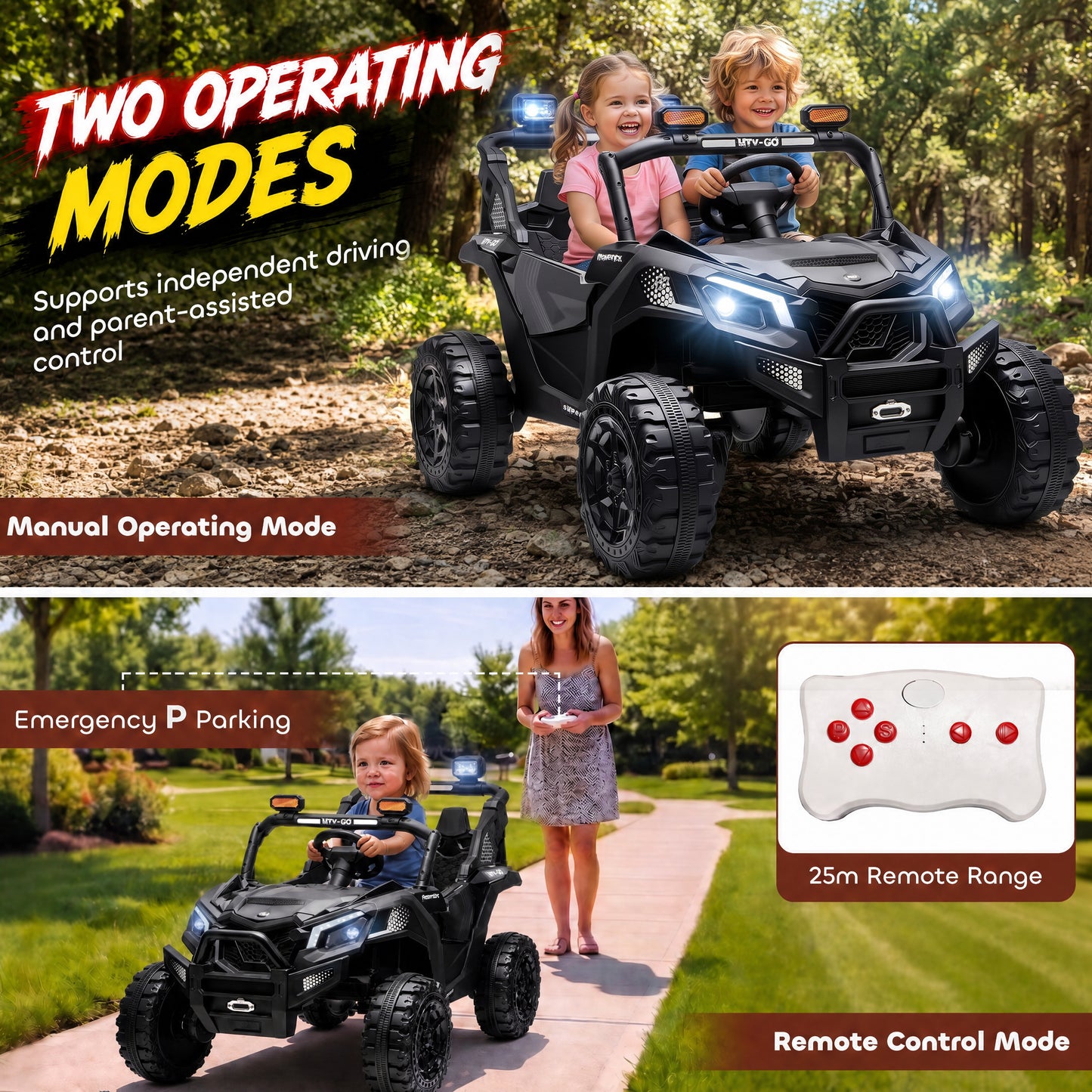 AIYAPLAY 24V 2 Seater Ride On Truck Car for Big Kids with Remote Control, Dual Motors, 4-Wheel Suspension for Ages 3-8, Black