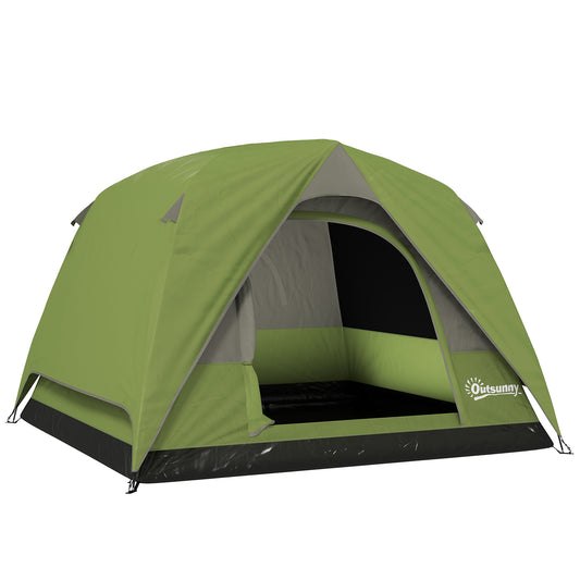 Outsunny 3-4 Person Camping Tent, Easy Set Up, Waterproof Dome, Sewn-in Groundsheet, Mesh Windows, Pocket & Hook for Camping, Olive Green/Grey