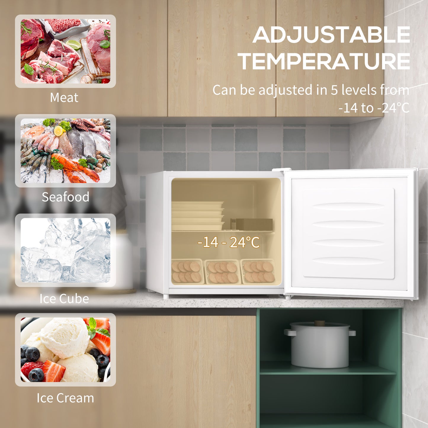 HOMCOM 35L Mini Freezer, -24°C to -14°C Temperature - White