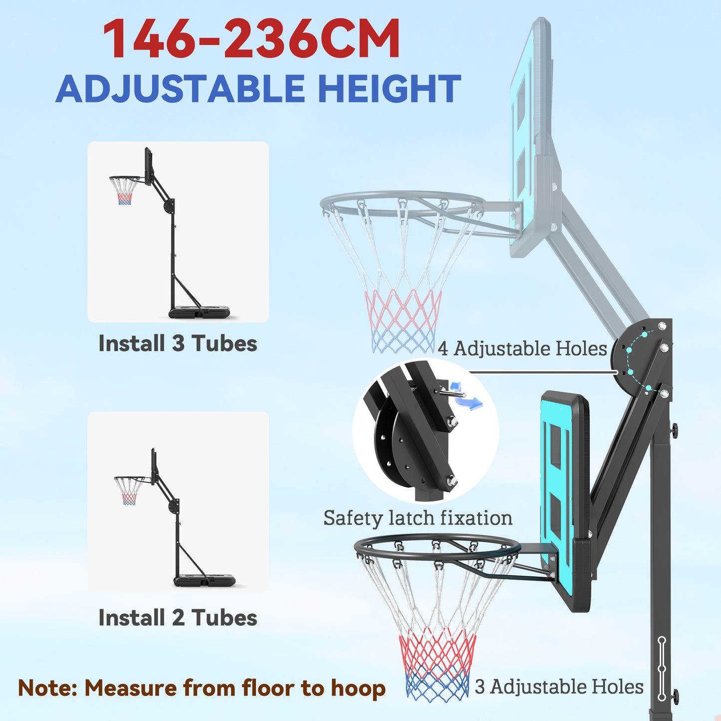 SPORTNOW Adjustable Basketball Hoop, 146-236cm Stand with Weighted Base, Shatterproof Backboard, Portable on Wheels, Outdoor Use