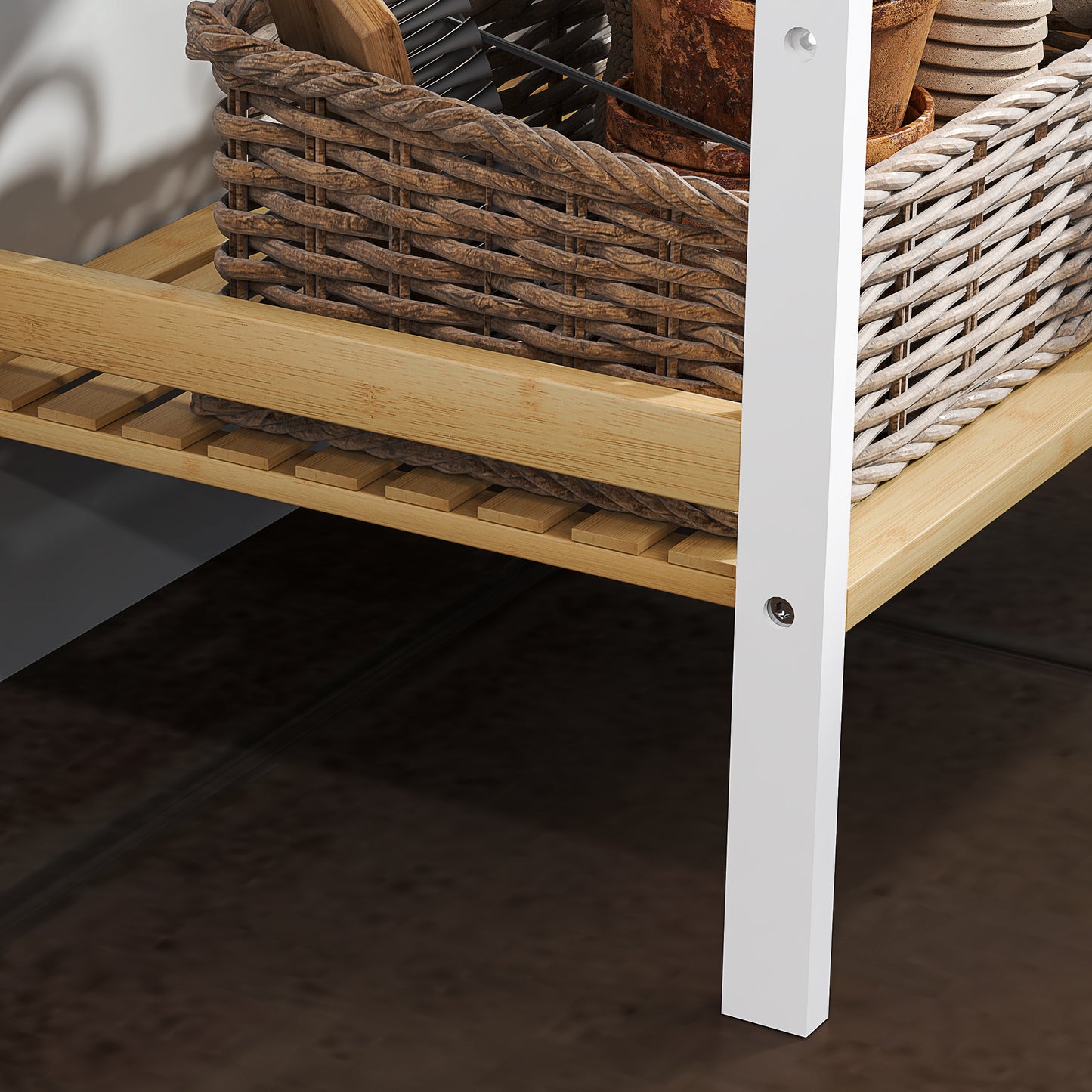 HOMCOM Four-Tier Bamboo Adjustable Shelf Storage Unit - White