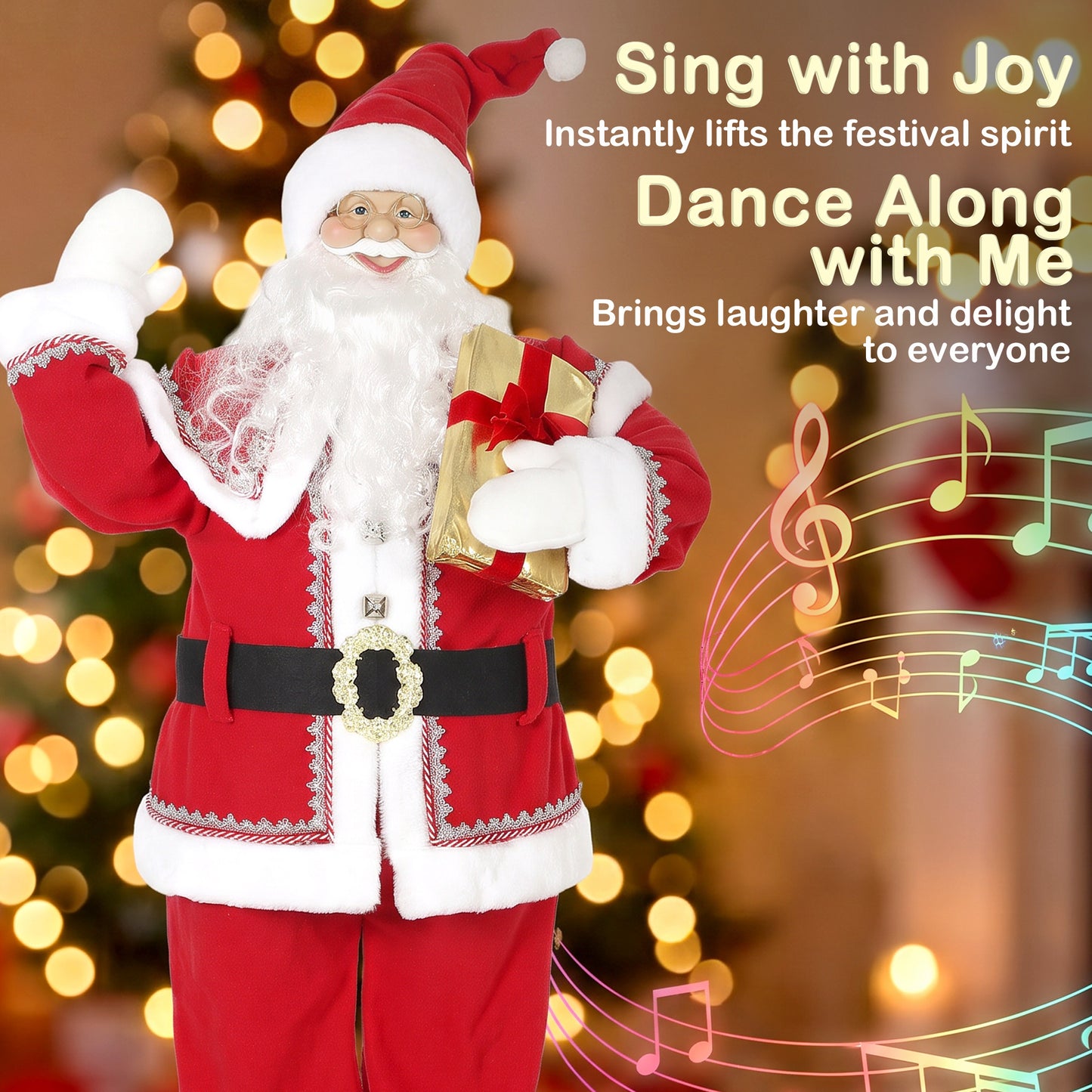 HOMCOM 5ft Life Size Singing Santa Claus, Animated Santa with Rotating Head, Waving Hand, Posable Arms, Sound Touch Activated