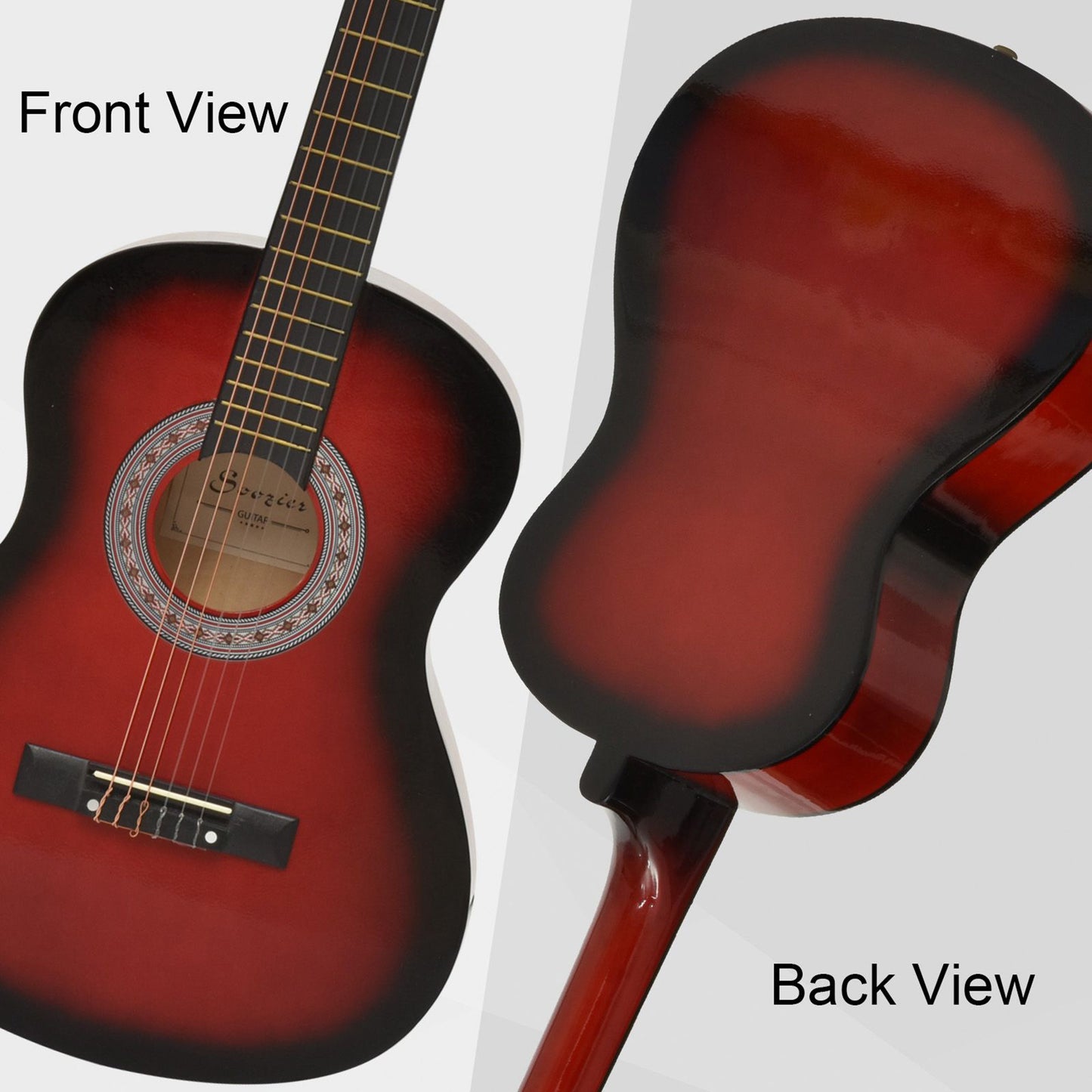 HOMCOM 36" 3/4 Beginner Acoustic Guitar Set, with Protective Case, Red