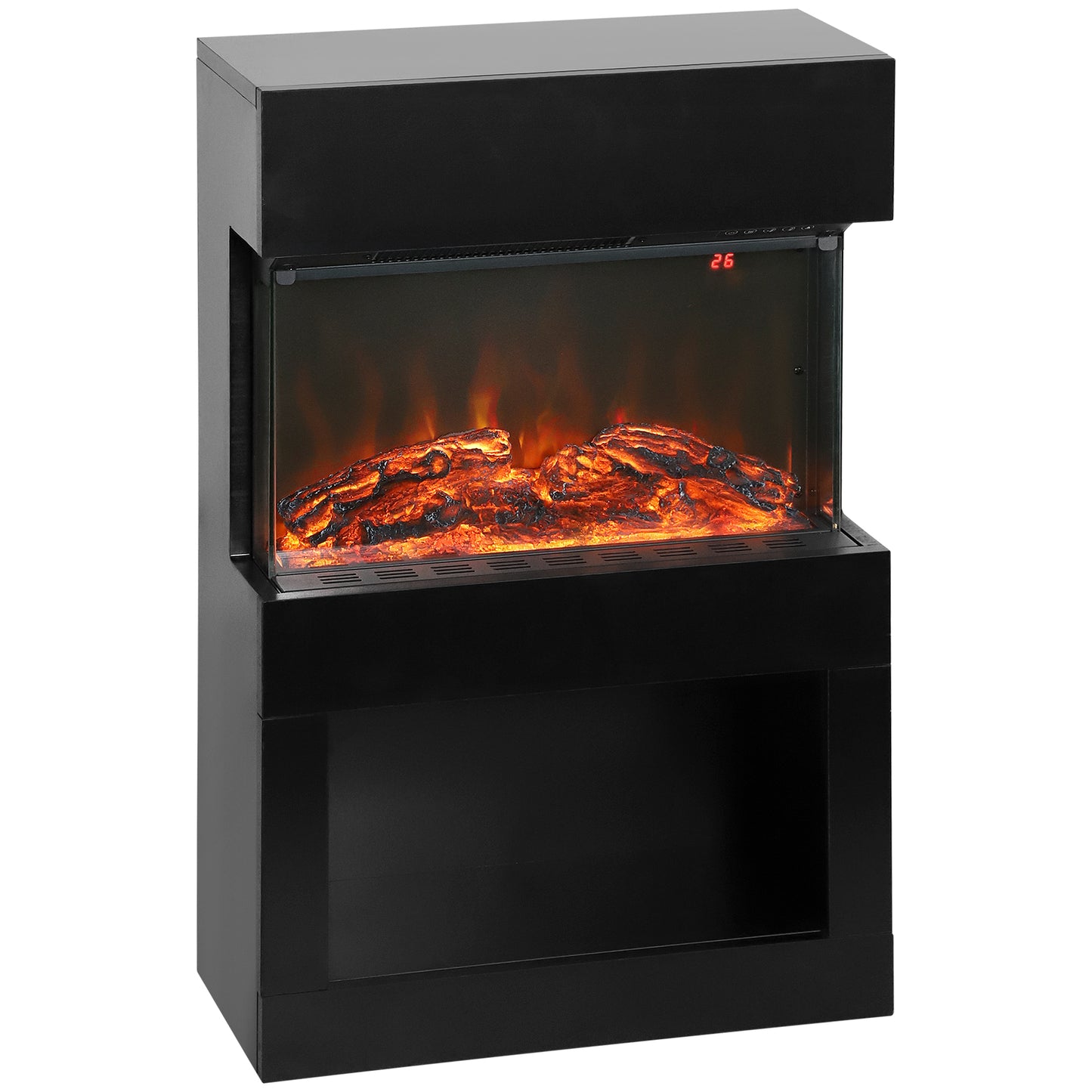 HOMCOM Electric Fireplace, 3D Flame, 6 Colours & Brightness, 1000W/2000W, 3-Sided View, Remote & Timer, Heats 30m², Black Electric Fire & Mantel